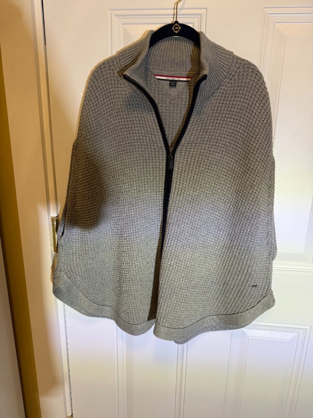 Gray Knit Zip-Up Poncho